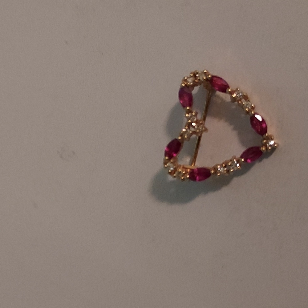 Heart Shaped Pin With Diamond & Ruby Stones In Go… - image 1